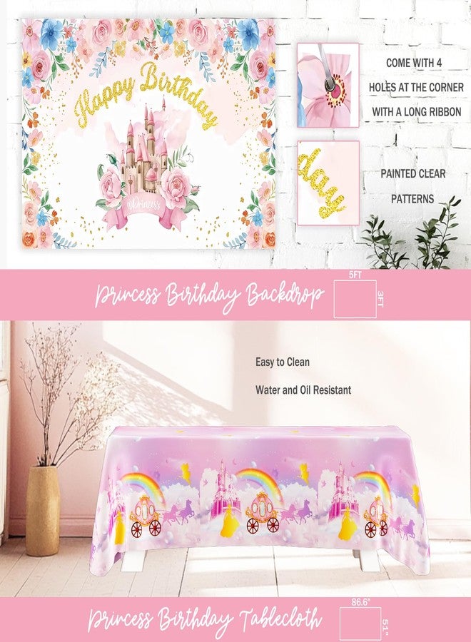 Fiesec Princess Birthday Party Decorations, Pink Princess Birthday Backdrop Balloon Garland Arch Banner Tablecloth Cake Cupcake Topper 3D Butterfly for Girls Pastel Floral Castle Party Supplies - Image 5